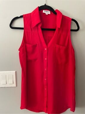 Express Women’s Bright Red Sleeveless Button-Up Blouse